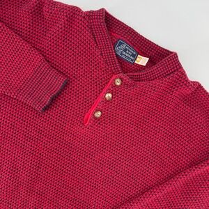 Peconic Bay Traders Men's Large Red Chunky Knit Henley Sweater Made USA